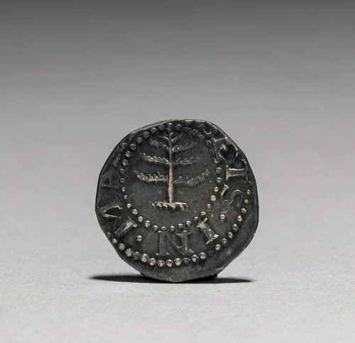 Pine Tree Sixpence (obverse) by John Hull, metalwork, 1652