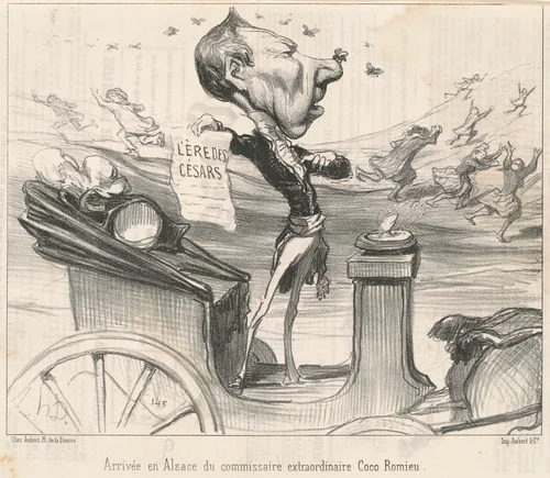 Arrivée en Alsace du commissaire ... by Honoré Daumier, print, 1850