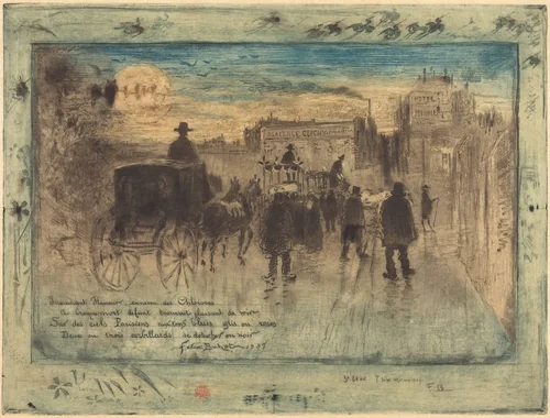 Convoi Funèbre au Boulevard de Clichy (Funeral Procession on the Boulevard de Clichy) by Félix-Hilaire Buhot, print, 1887