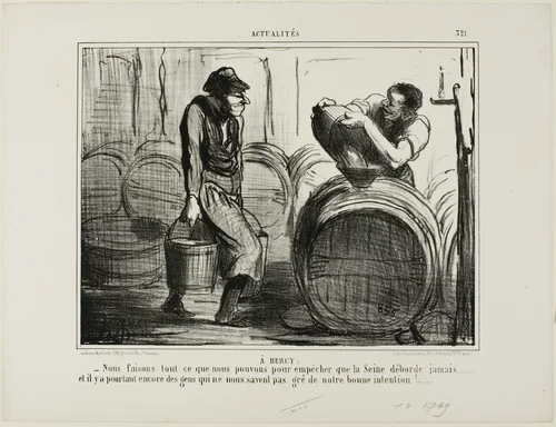In Bercy. “We are doing everything to avoid that the river Seine overflows... and there are still people who are questioning our good intentions,” plate 321 from Actualités by Honoré-Victorin Daumier, print, 1856