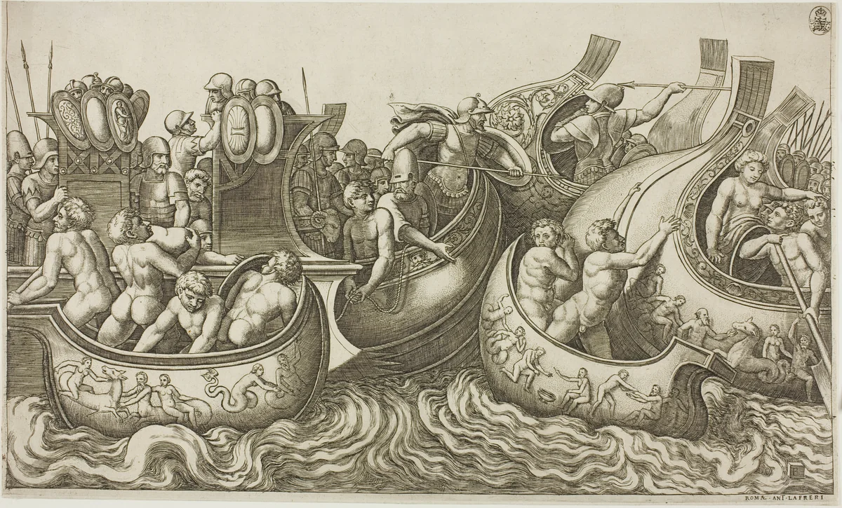 Sea Battle by Master of the Die, print, 1527-1537