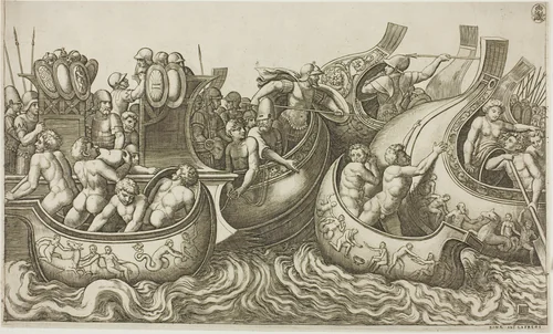 Sea Battle by Master of the Die, print, 1527-1537