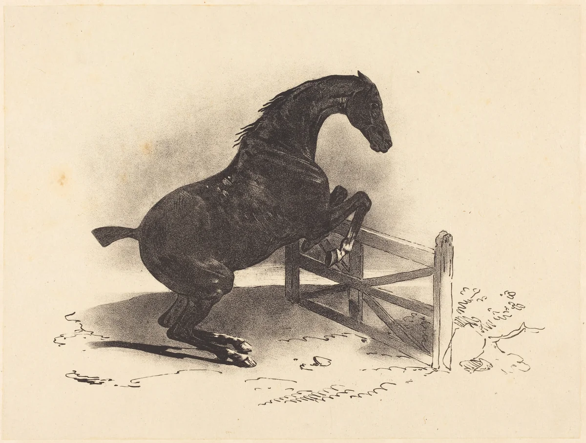 Horse Jumping a Barrier by Louis-Pierre-Marie Courtin, print, 1823