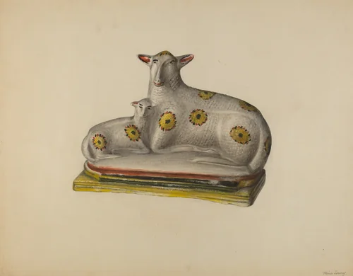Chalkware Group - Lamb and Sheep by Mina Lowry, index of american design, 1938