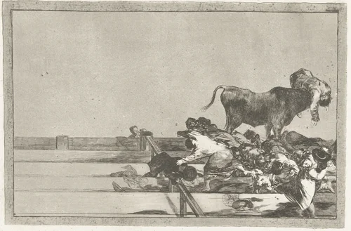 Dood van de burgemeester van Torrejon by Francisco de Goya, print, 1811-1816