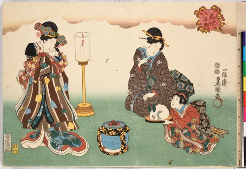 Evening Snow (Bo-setsu), from the series, "Eight Figural Views" (Sugata Hakkei) by Utagawa Kunisada (歌川国貞), book, 1840-1860