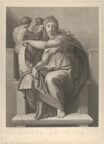 The Delphic Sibyl after the fresco by Michelangelo in the Sistine Chapel by Giovanni Volpato, print, 1784-1790