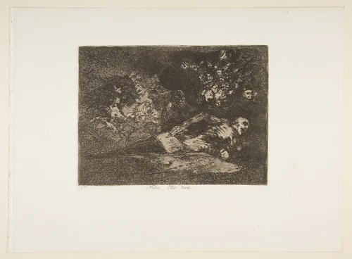 Plate 69 from "The Disasters of War" (Los Desastres de la Guerra): 'Nothing. The event will tell' (Nada. Ello dirá) by Goya, print, 1814-1815