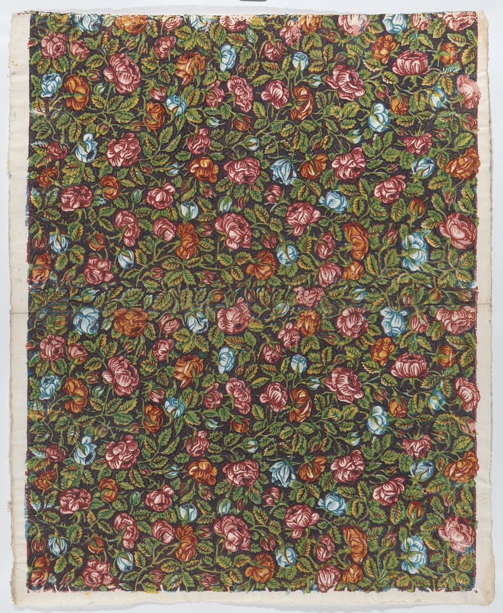 Sheet with overall floral pattern on a dark background by anonymous, print, 1775-1875