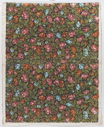 Sheet with overall floral pattern on a dark background by anonymous, print, 1775-1875