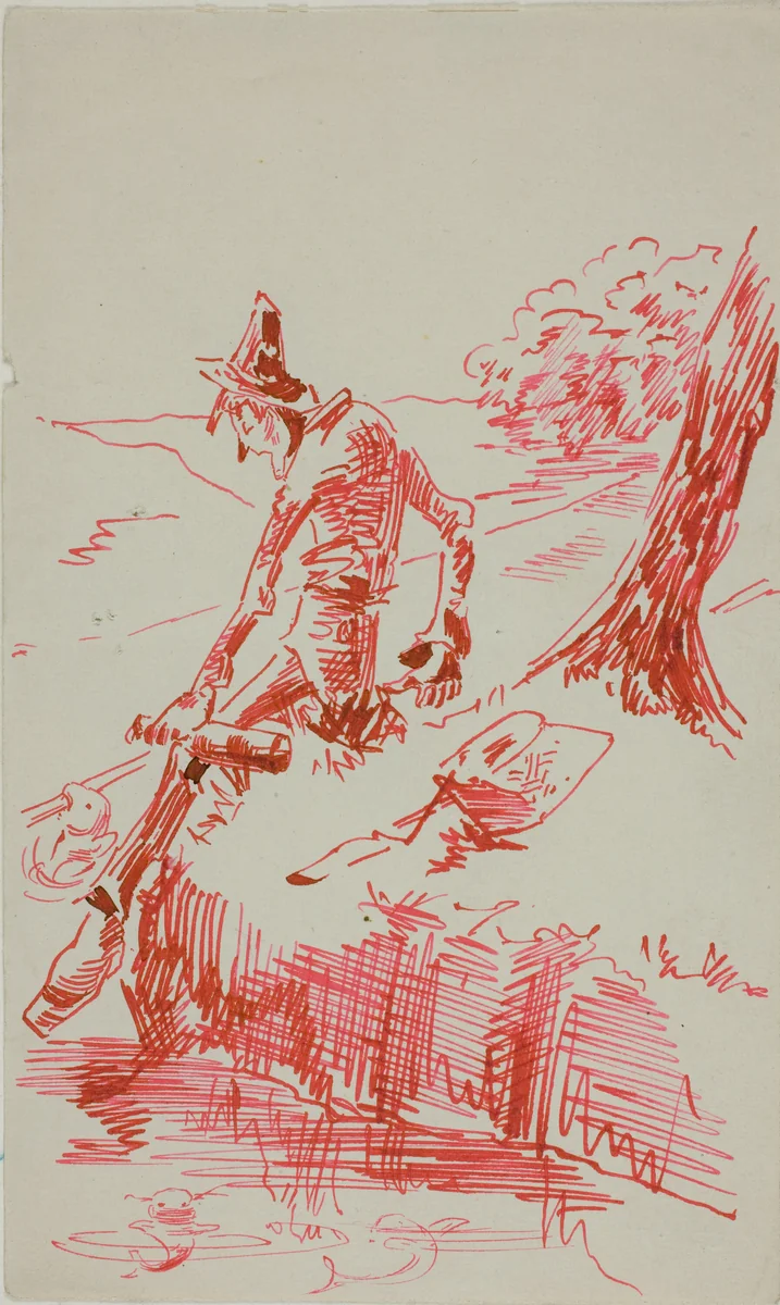Man Fishing and Holding Bottle by Anders Zorn, drawing, 1880-1920