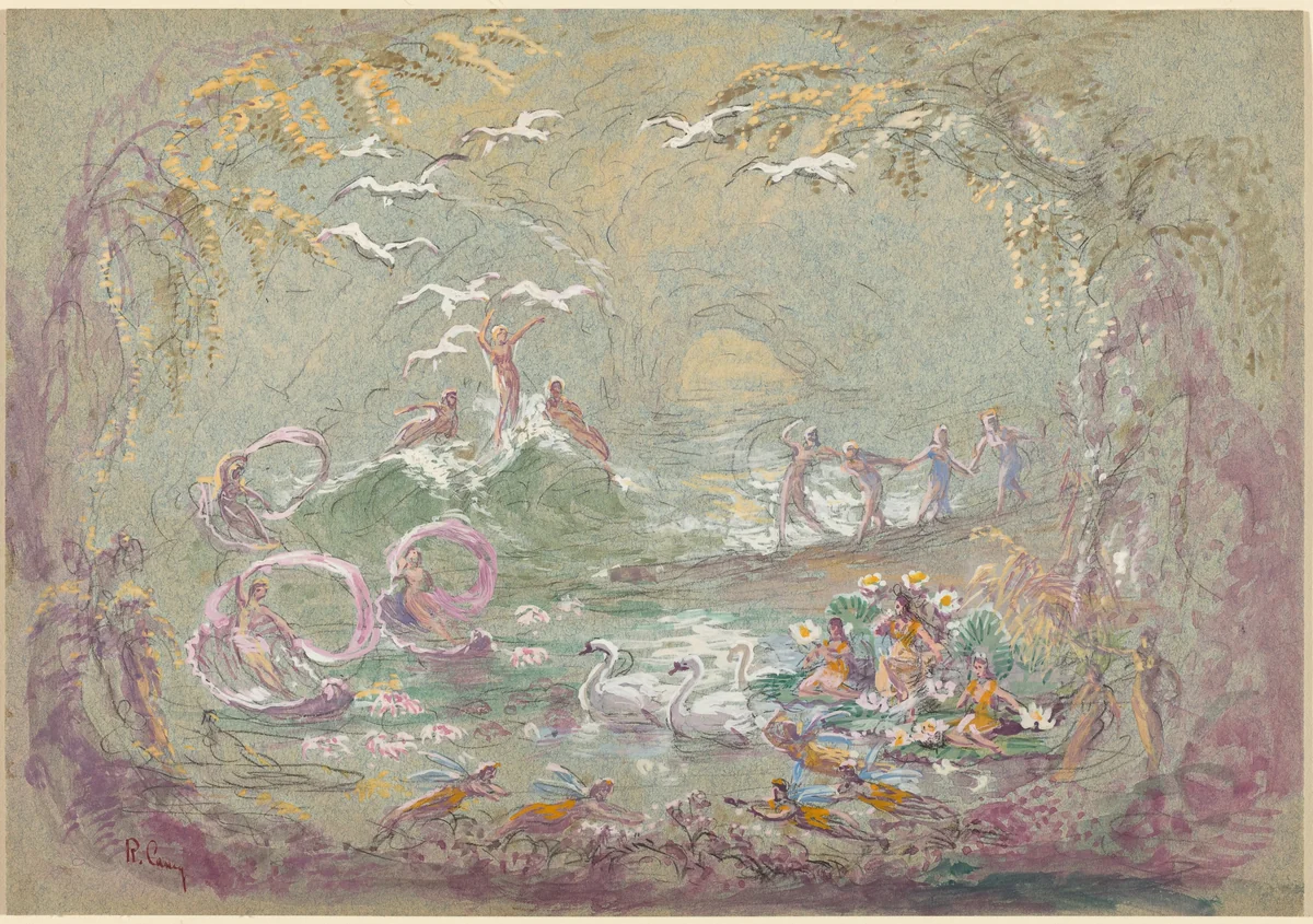 Lake Scene with Fairies and Swans by Robert Caney, drawing, 1552-1615