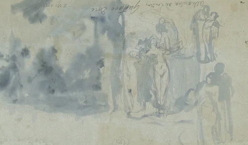 Schetsen van personen, waaronder een vrouwelijk naakt by Gustave Doré, drawing, 1842-1883