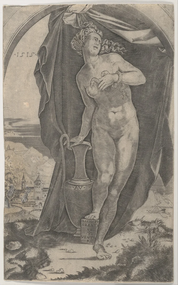 Cleopatra by Agostino Veneziano, print, 1510-1520