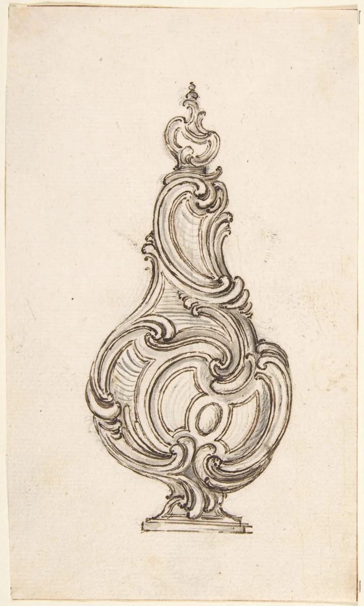 Design for a Flask by Juste Aurèle Meissonnier, drawing, 1700-1750