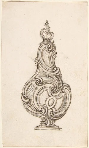 Design for a Flask by Juste Aurèle Meissonnier, drawing, 1700-1750