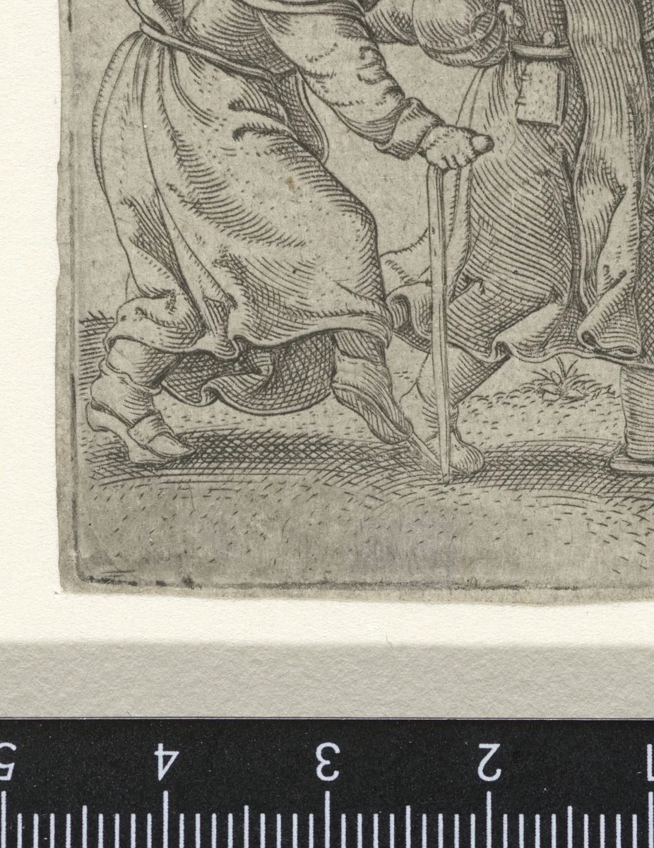 Dansende man en vrouw gekleed als geestelijken by Unknown, print, 1538-1577