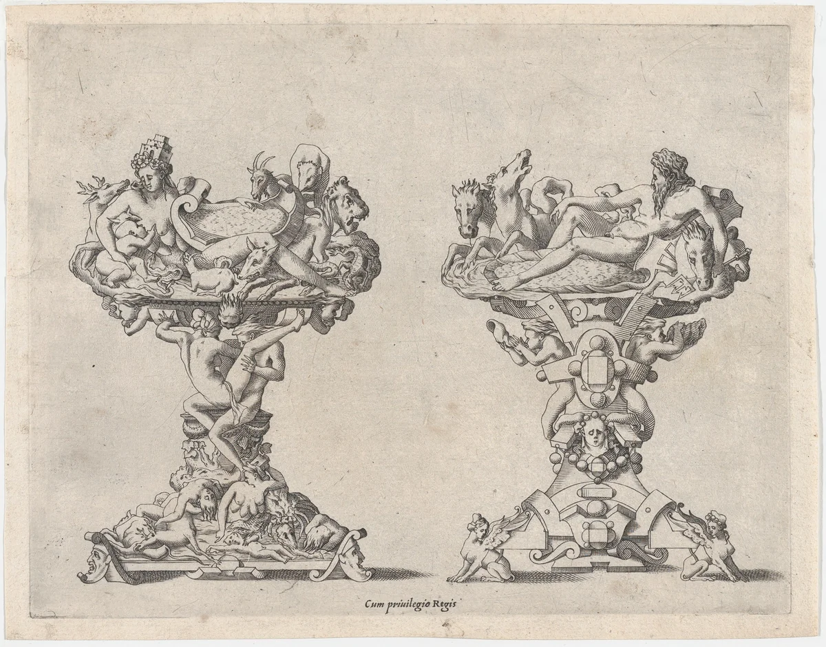 Two Salt Cellars by René Boyvin, print, 1525-1625