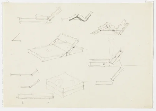 Lounge Chair (Perspective and elevation sketches) by Ludwig Mies van der Rohe, mies van der rohe archive, 1926