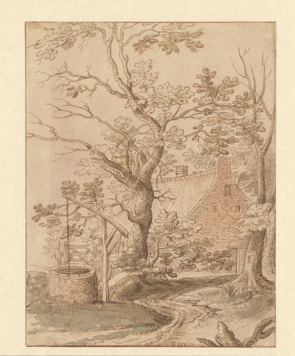 Wooded Landscape with a Farmhouse by Unknown, drawing, 1588-1661