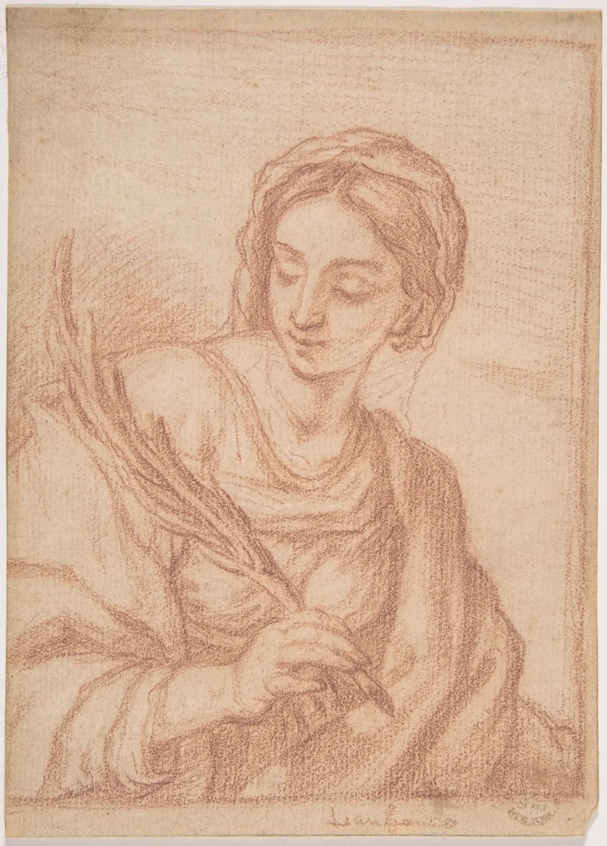 Virgin with a Palm Branch by anonymous, drawing, 1600-1700