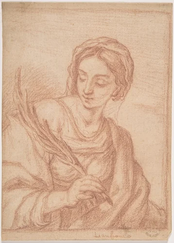 Virgin with a Palm Branch by anonymous, drawing, 1600-1700