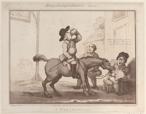 Horse Accomplishments, Sketch 5: A Politician !! by Thomas Rowlandson, print, 1799