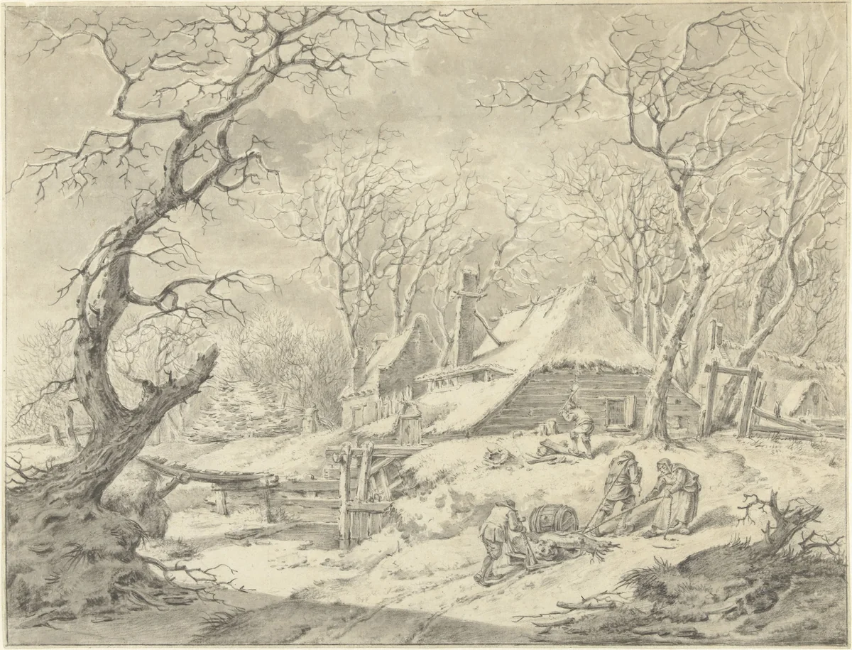 Winterlandschap met boerderij by Pieter Pietersz. Barbiers, drawing, 1759-1842