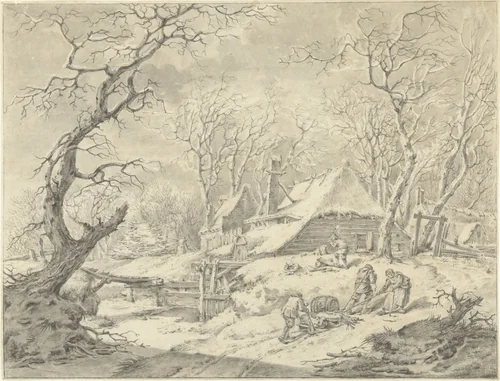 Winterlandschap met boerderij by Pieter Pietersz. Barbiers, drawing, 1759-1842