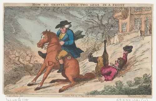How to Travel Upon Two Legs in a Frost by Thomas Rowlandson, print, 1808