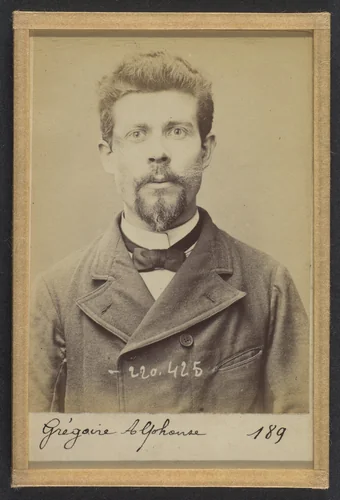 Grégoire. Alphonse. 27 ans, né à La Montagne (Loire-Inférieure). Mécanicien. Anarchiste. 2/7/94. by Alphonse Bertillon, photograph, 1894