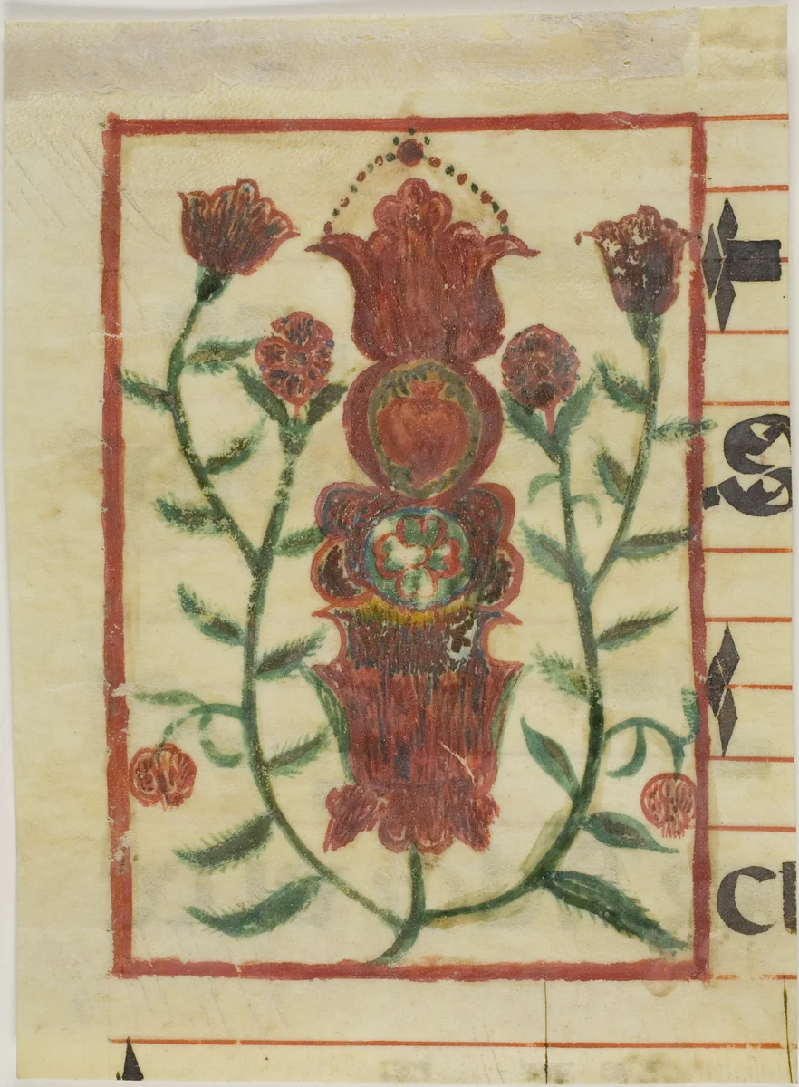 Decorated Initial with Flowers from a Manuscript by European, painting, 1300-1500
