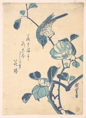 Camellia and Bird by Utagawa Hiroshige (歌川広重), print, 1823-1843