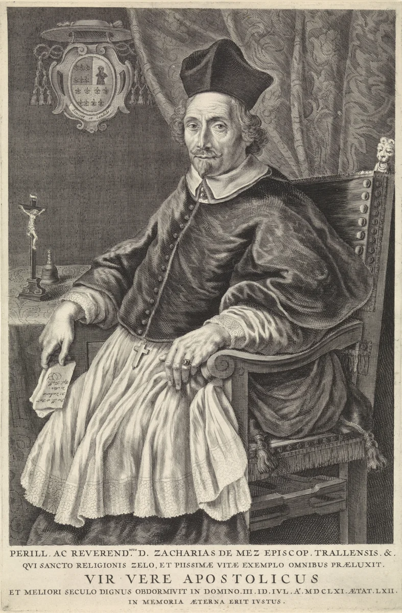 Portret van Zacharias de Mez, bisschop van Tralles by Theodor Matham, print, 1661-1676