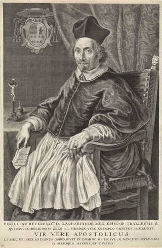 Portret van Zacharias de Mez, bisschop van Tralles by Theodor Matham, print, 1661-1676