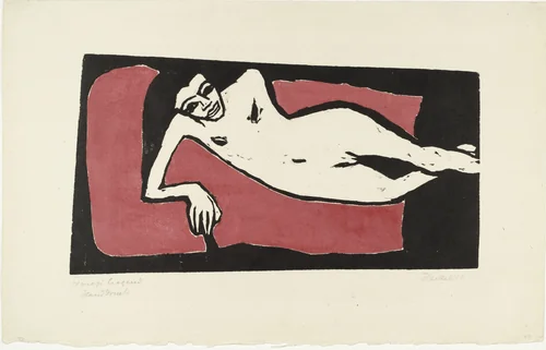Fränzi Reclining (Fränzi liegend) by Erich Heckel, print, 1910