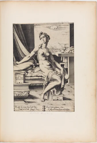 Lucretia Preparing to Kill Herself by Enea Vico, print, 1537-1548
