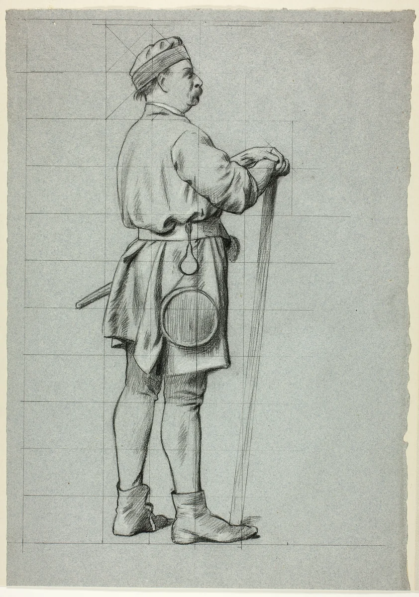 Standing Man with Hands Resting on Stick by Henry Stacy Marks, drawing, 1849-1898