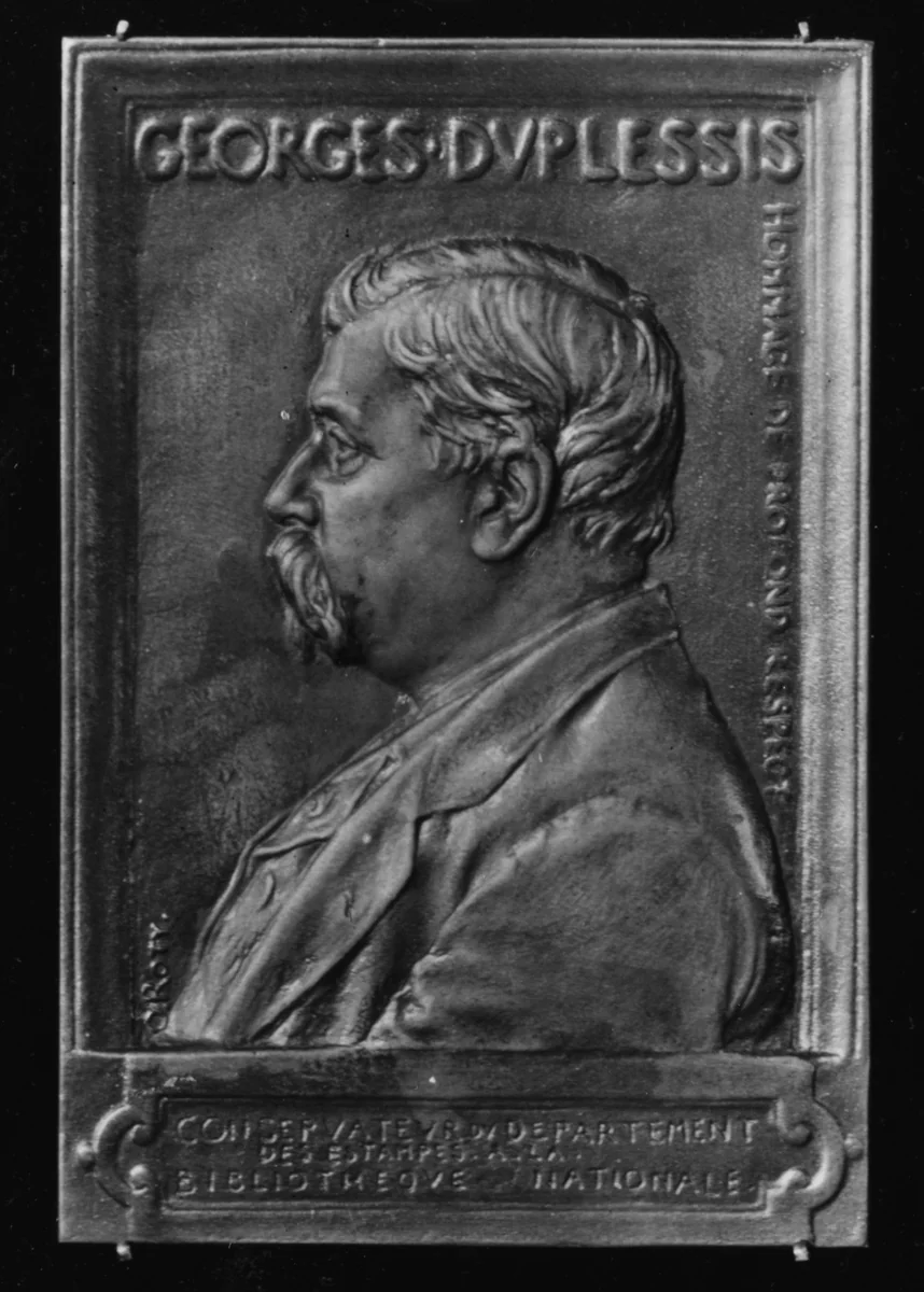 In Honor of George Duplessis, Curator of Prints, Bibliothéque National by Louis-Oscar Roty, metalwork, 1886