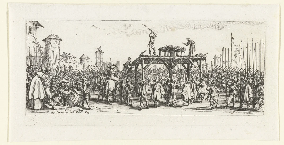 Strafmaatregelen: radbraken by Jacques Callot, print, 1633