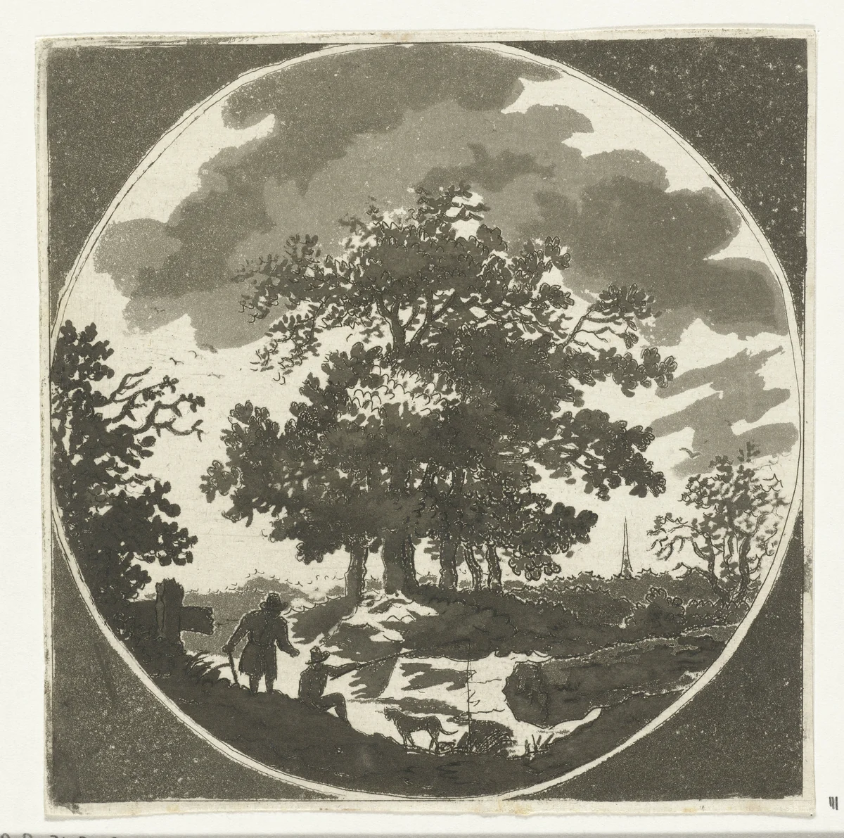 Landschap met hengelaar by Anthonie van den Bos, print, 1778-1838