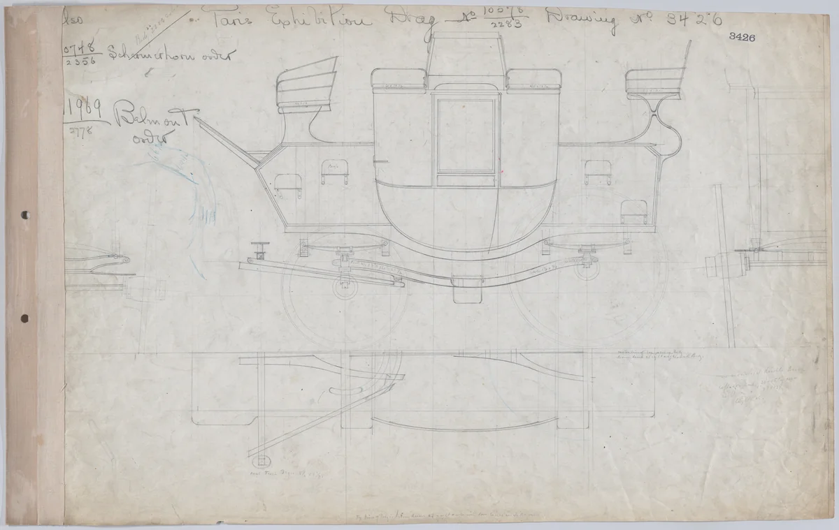 Park Drag #3426 by Brewster & Co., drawing, 1878