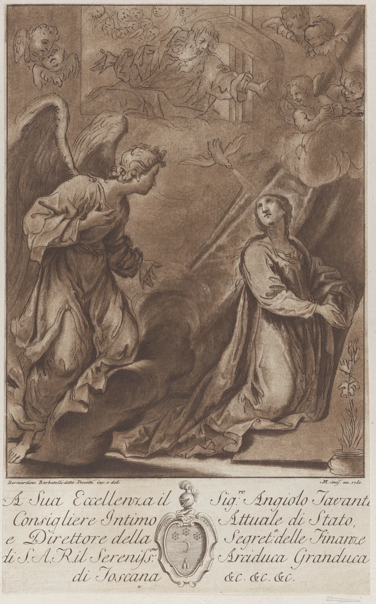 The Annunciation, after Poccetti by Bernardino Poccetti, print, 1780