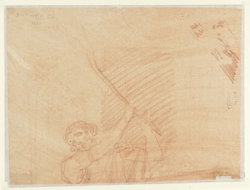 Fragment van een man met een stok by anonymous, drawing, 1700-1800