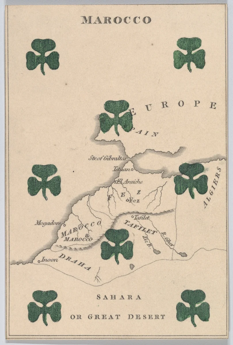 Marocco, from "Court Game of Geography" by William and Henry Rock, print, 1838-1855