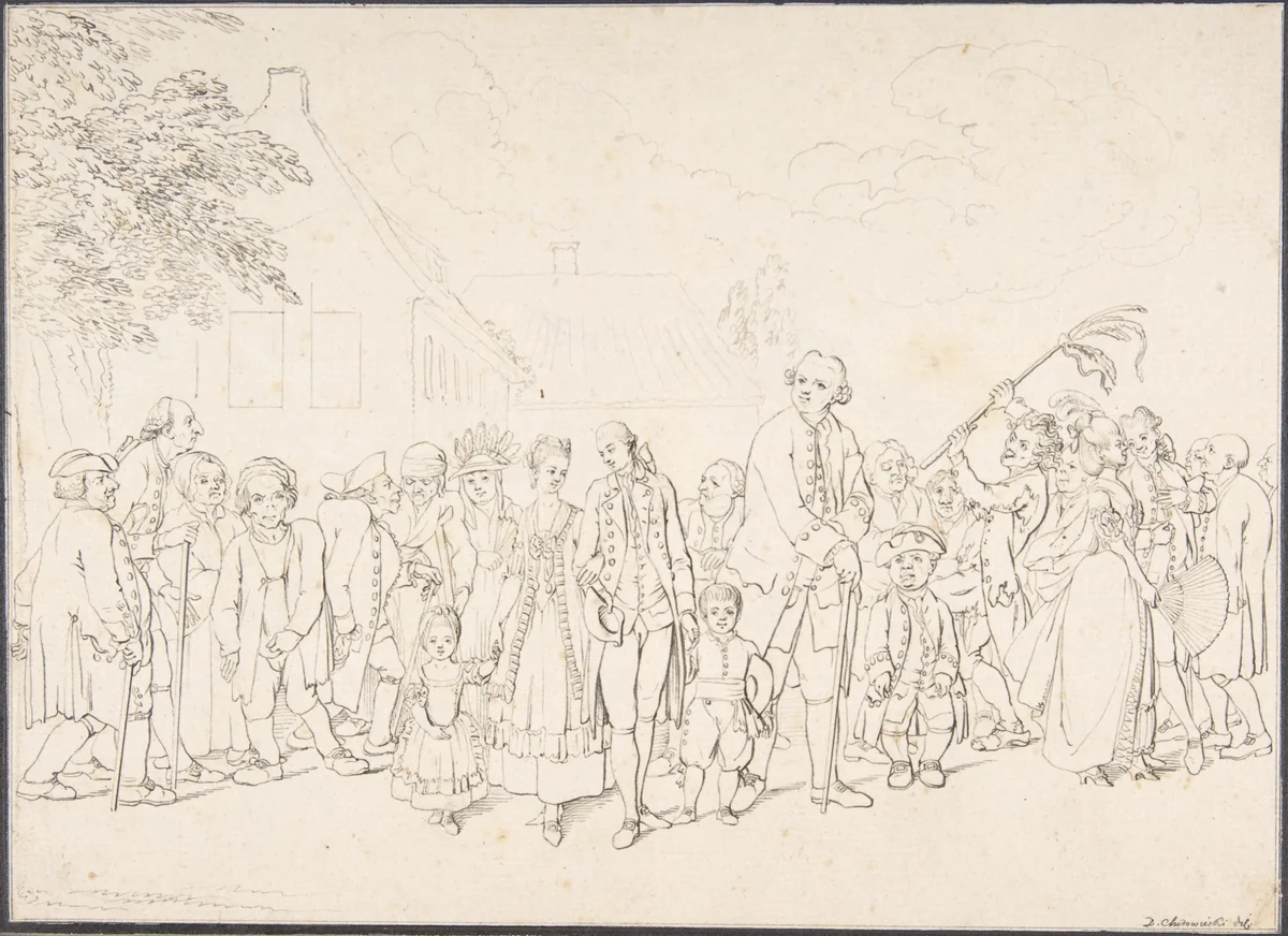 An Aristocratic Family Visiting Paupers by Daniel Nikolaus Chodowiecki, drawing, 1746-1801