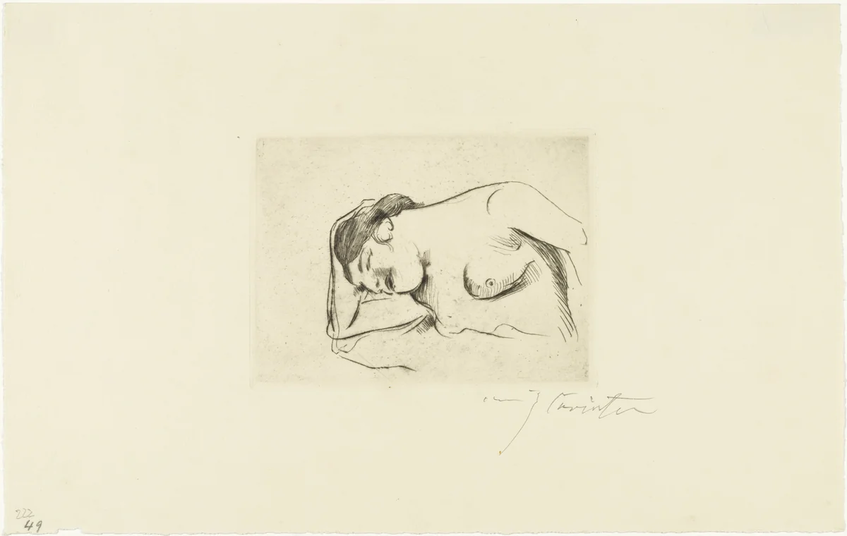 Woman Half-Nude, Sleeping (Weiblicher halbakt, schlafend) by Lovis Corinth, print, 1910