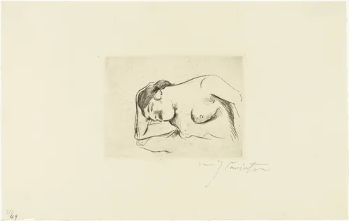 Woman Half-Nude, Sleeping (Weiblicher halbakt, schlafend) by Lovis Corinth, print, 1910