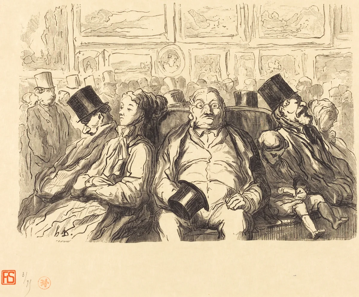Exposition des Beaux-Arts - Dans le salon carre - Un Instant de repos by Étienne Honoré Daumier, portfolio, 1868