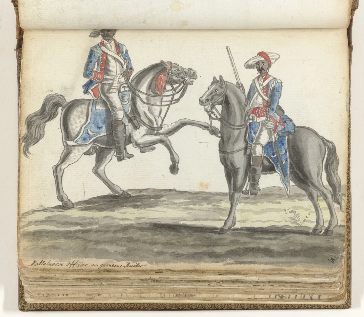 Mallabaarse officier en ruiter by Jan Brandes, drawing, 1779-1785